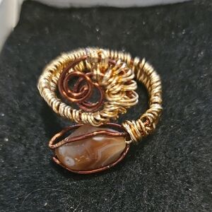 Handcrafted Gold and Copper Wire Wrapped AgateSnake Ring - Artisan Women Jewelry